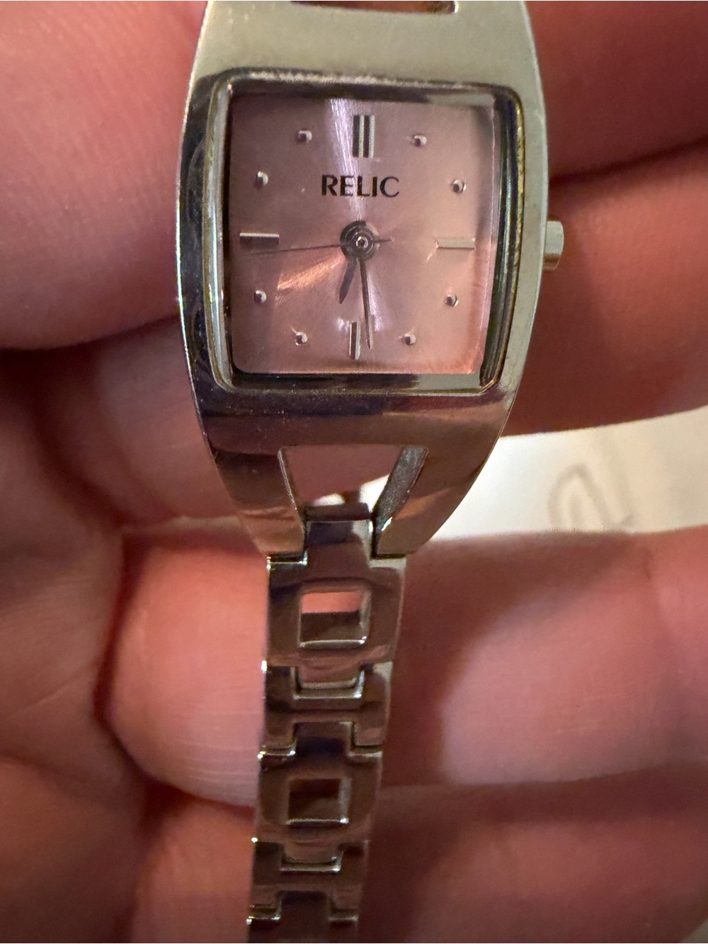 Relic Women's Silver Bracelet Watch with Pink Sunburst Dial